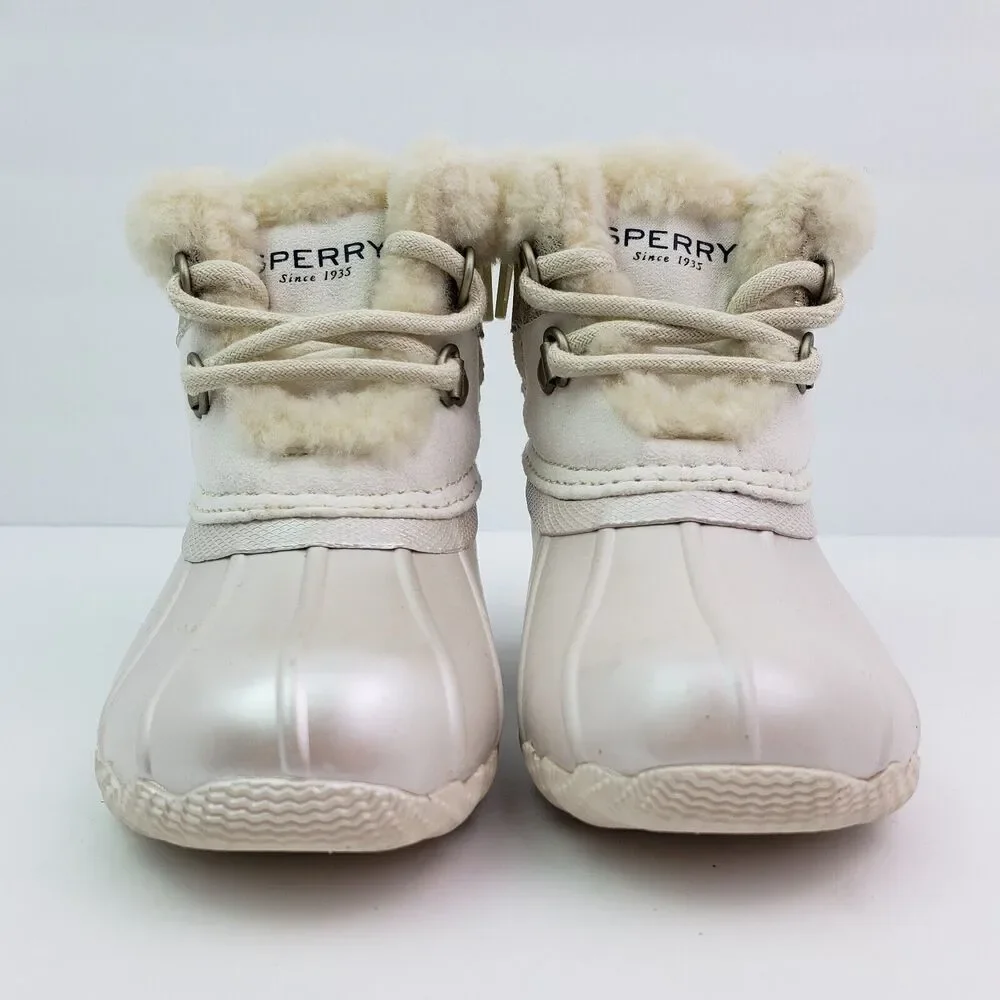 Sperry Alpine Saltwater Toddler Sz 7 Pearl Faux Shearling Waterproof Duck Boots